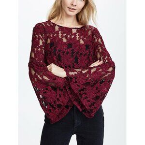 Cupcakes and Cashmere Red and Black Lined Long Bell Sleeve Top Size S